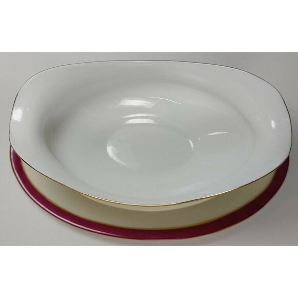 Vintage Victoria Ivory Gold Rim China Czechoslovakia Gravy Boat With Plate - Picture 5 of 9